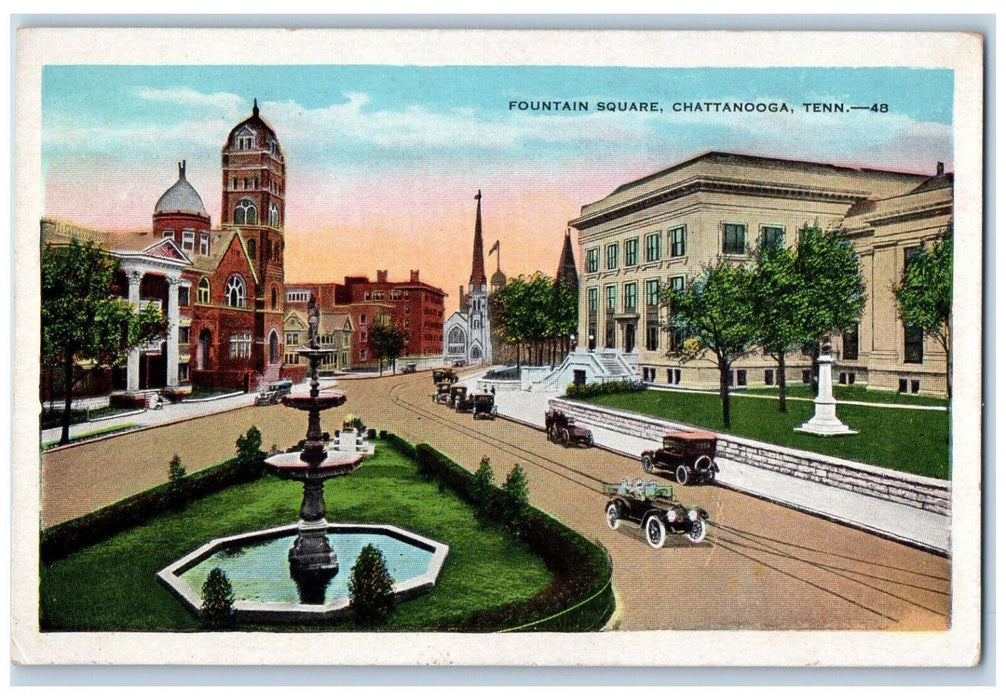 c1930's Fountain Square Chattanooga Tennessee TN Unposted Vintage Postcard