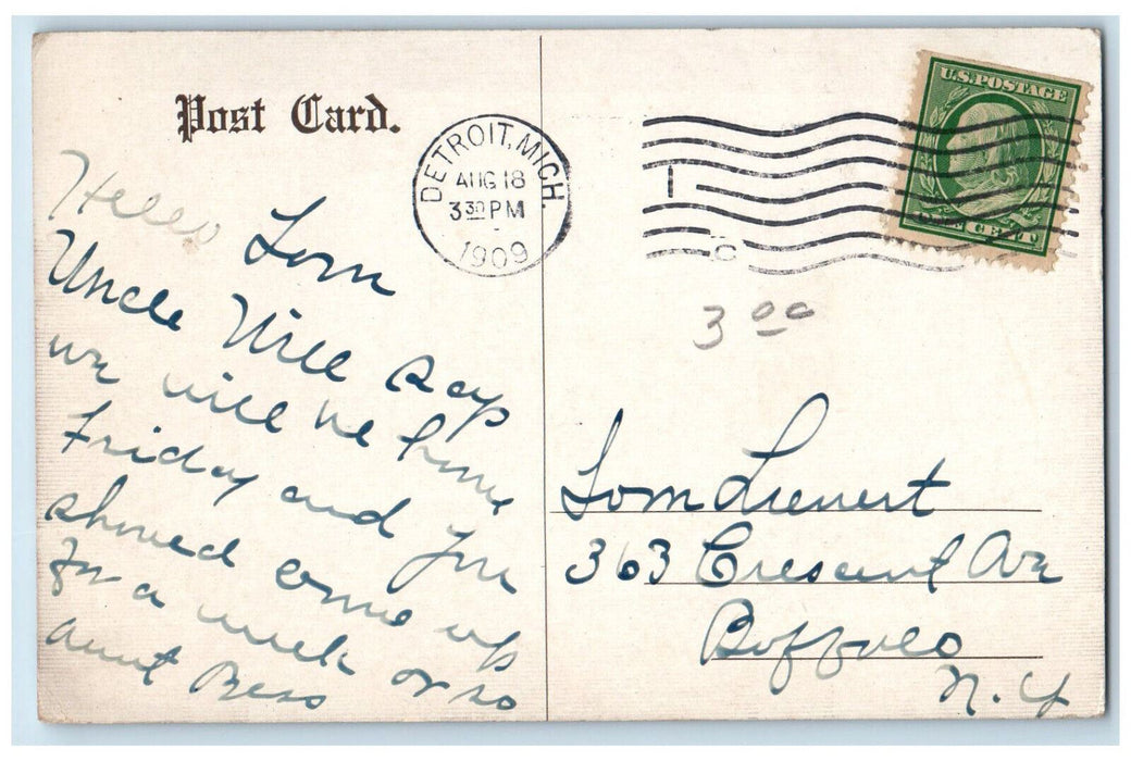 1909 Trolley Car Campus Martius Detroit Michigan MI Posted Antique Postcard