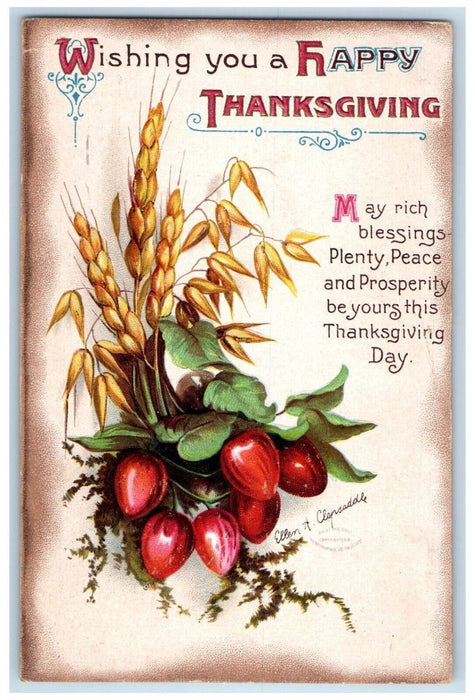 1912 Thanksgiving Wheat Ellen Clapsaddle Artist Signed Ogdensburg NY Postcard