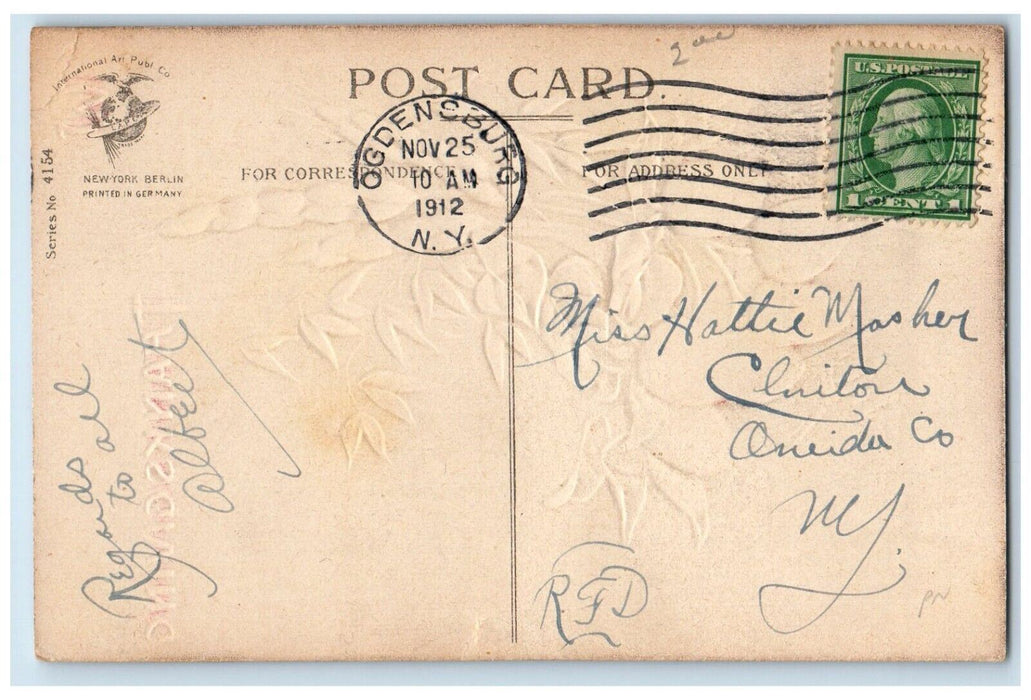 1912 Thanksgiving Wheat Ellen Clapsaddle Artist Signed Ogdensburg NY Postcard