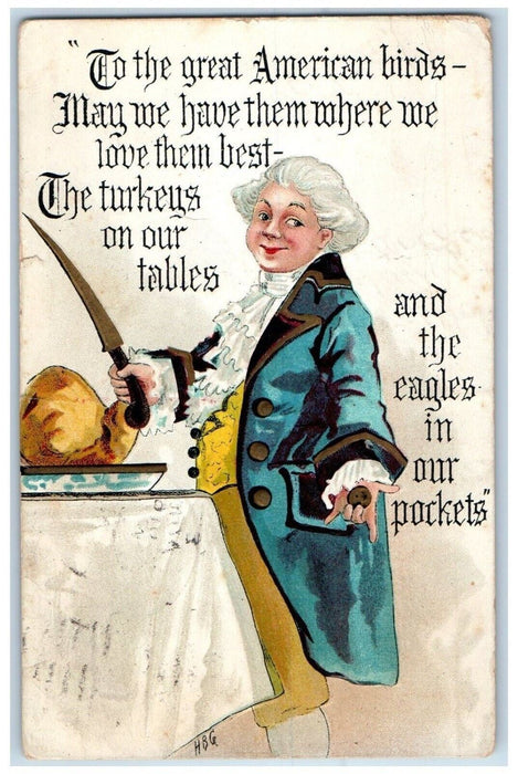 1910 Thanksgiving Old Woman Chop Turkey On Table Embossed Antique Postcard