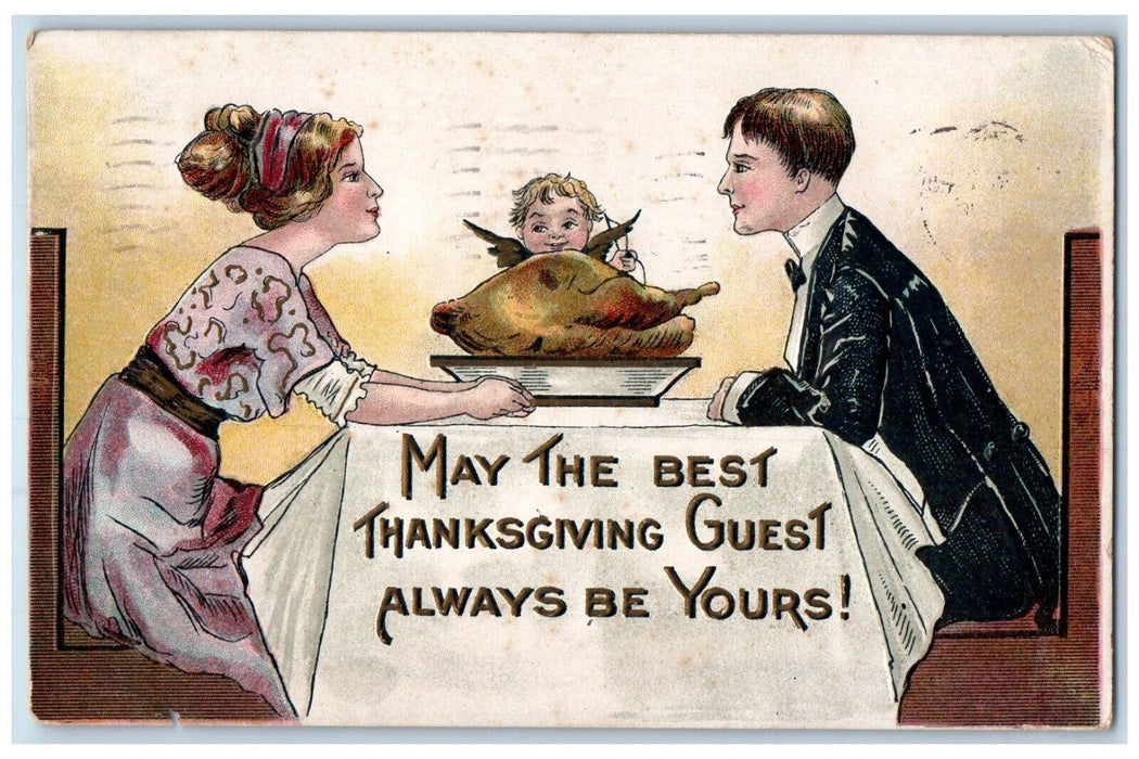 1911 Thanksgiving Cupid Angel Sweet Couple Romance Pittsburg PA Antique Postcard