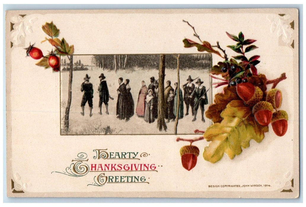 c1910's Thanksgiving Greetings Soldier Nuts John Wisnch Artist Signed Postcard