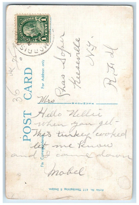 c1930's Thanksgiving Turkey House Chimney Winter Morrisville NY Vintage Postcard