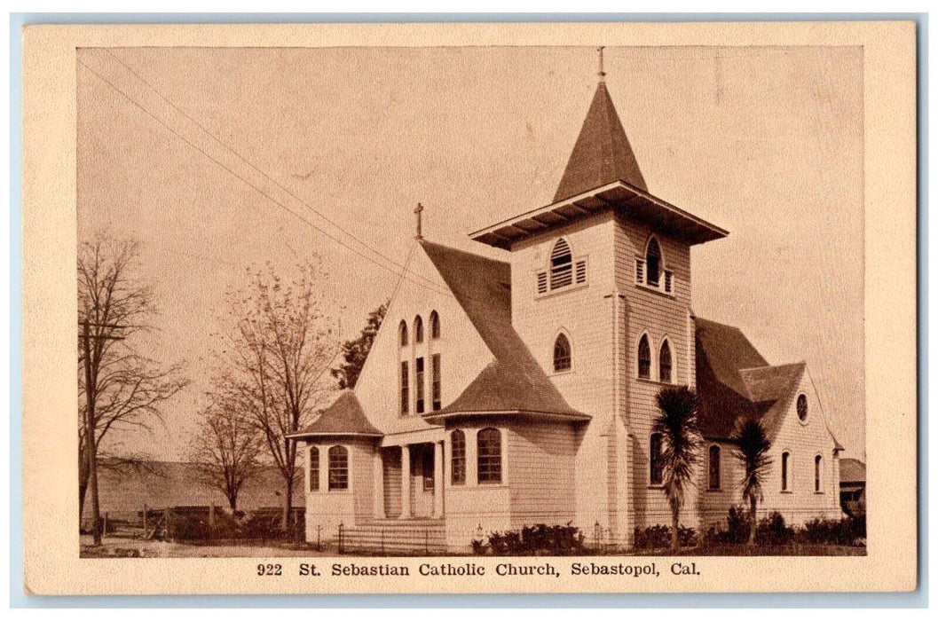 c1910 St. Sebastian Catholic Church Exterior Sebastopol California CA Postcard