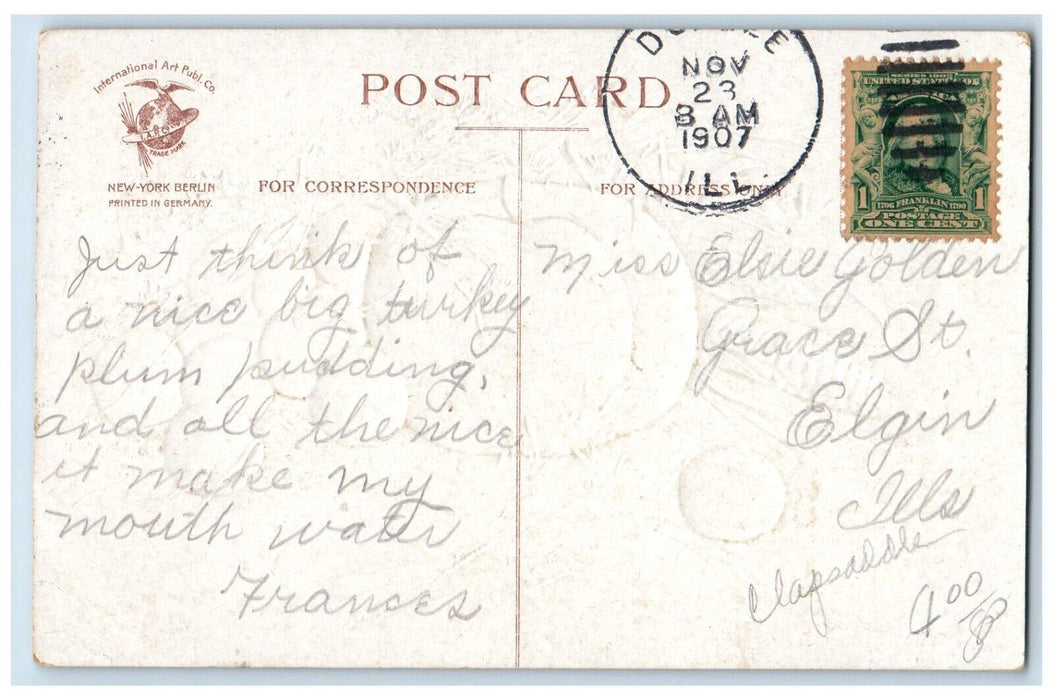 1907 Thanksgiving Fruits Pumpkin Corn Ellen Clapsaddle Artist Signed Postcard