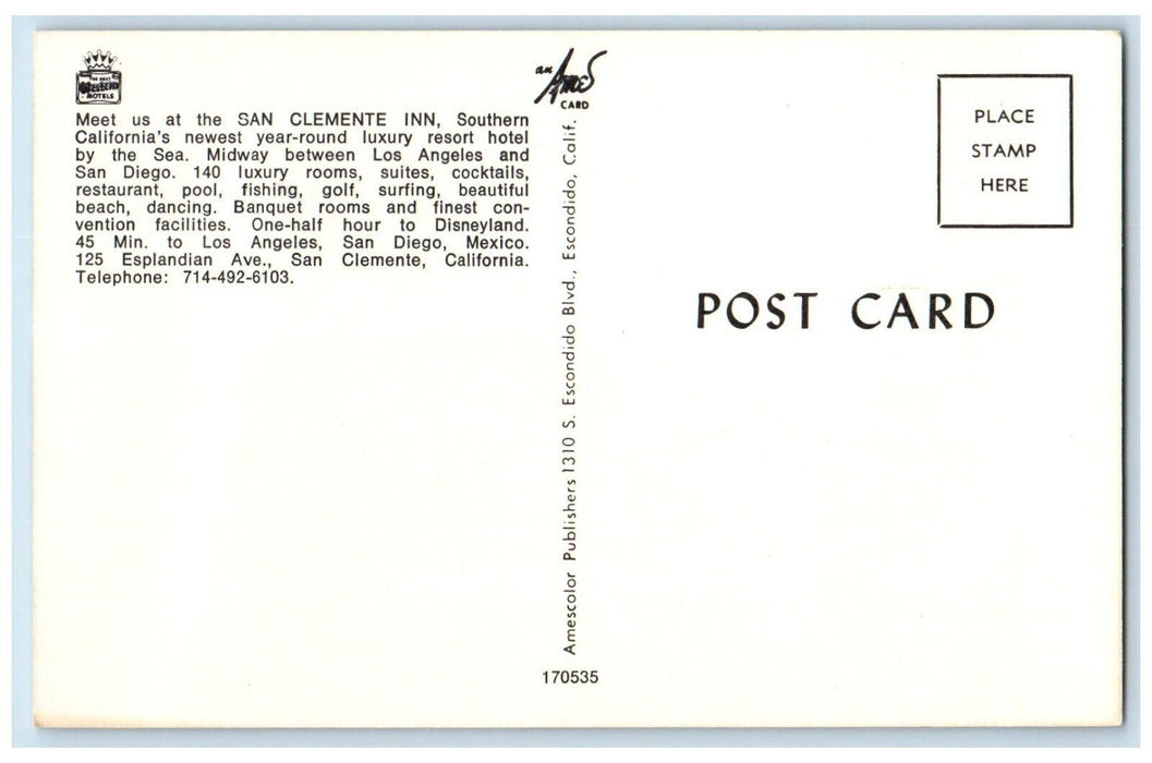 c1960 Home Western White House Inn Resort Hotel San Clemente California Postcard
