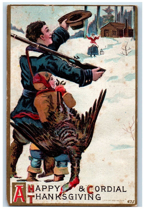 1909 Thanksgiving Father And Son Cached Turkey Winter Waynesboro PA Postcard