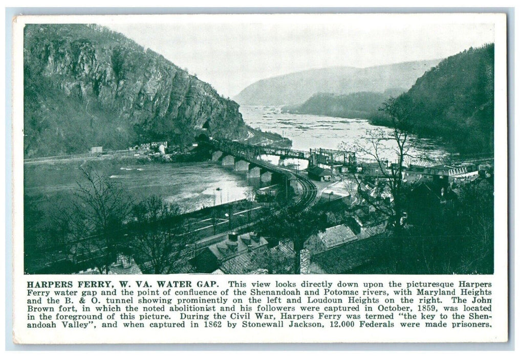 c1910 Triangle Ward Harpers Ferry West Virginia Water Gap Railroad VA Postcard