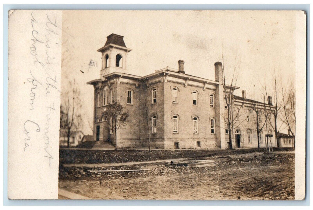 1907 School Exterior View Fremont Michigan MI RPPC Photo Posted Postcard