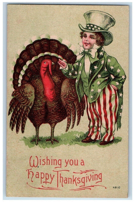 c1910's Thanksgiving Uncle Sam Feeding Turkey Elders Ridge PA Antique Postcard