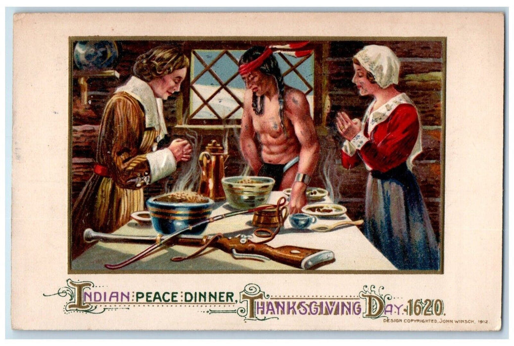 1912 Thanksgiving Day Praying Before Eat Gun Embossed Boston MA Posted Postcard