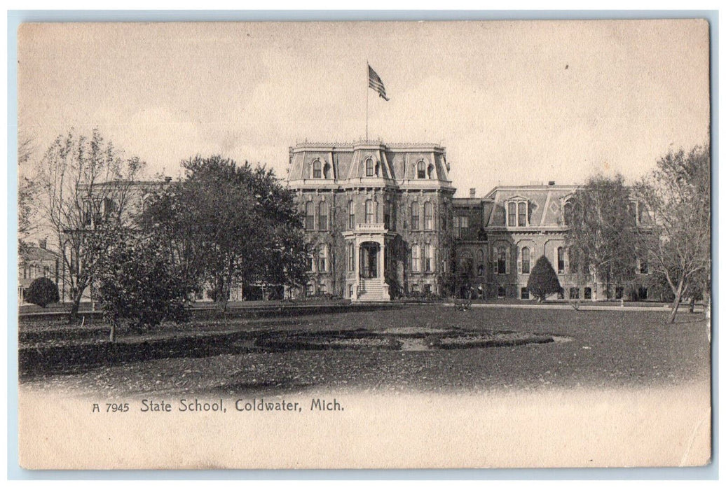 c1905 State School Coldwater Michigan MI Cleveland Public Library Stamp Postcard