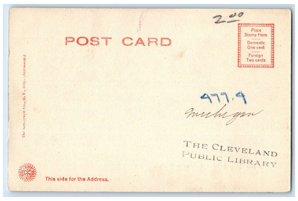c1905 State School Coldwater Michigan MI Cleveland Public Library Stamp Postcard