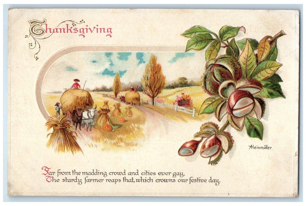 1913 Thanksgiving Farmers Harvested Wheat Alleinmuller Clapsaddle Postcard