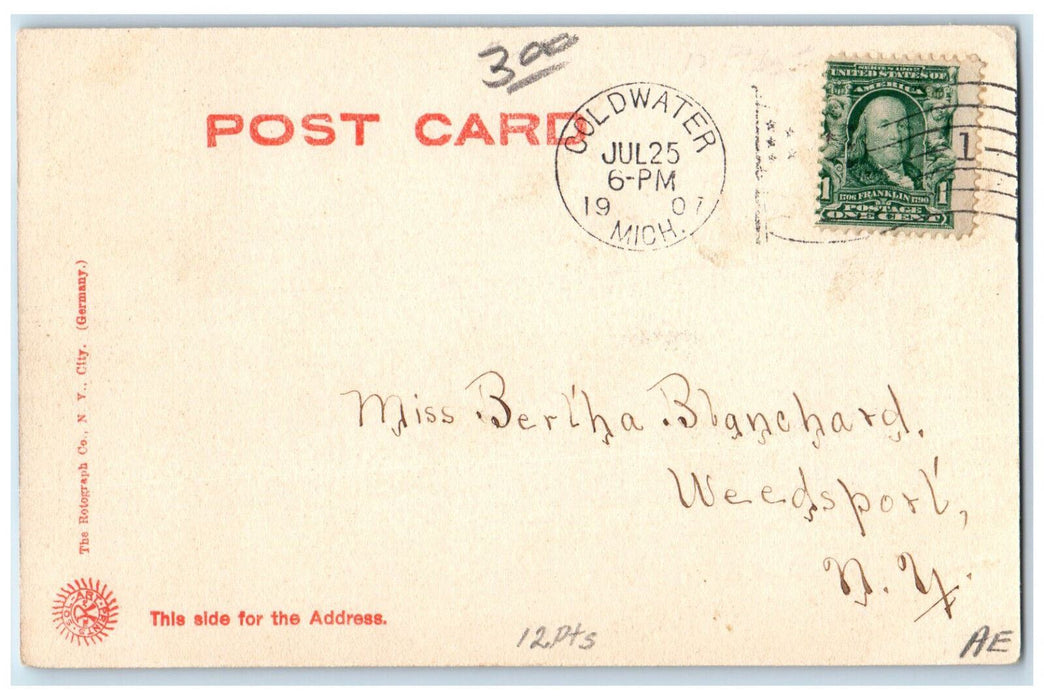 1907 State School Coldwater Michigan MI Stamp Posted Antique Postcard
