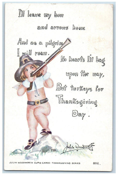Thanksgiving Greetings Children Pilgrim Shooting Turkey Harrisburg PA Postcard