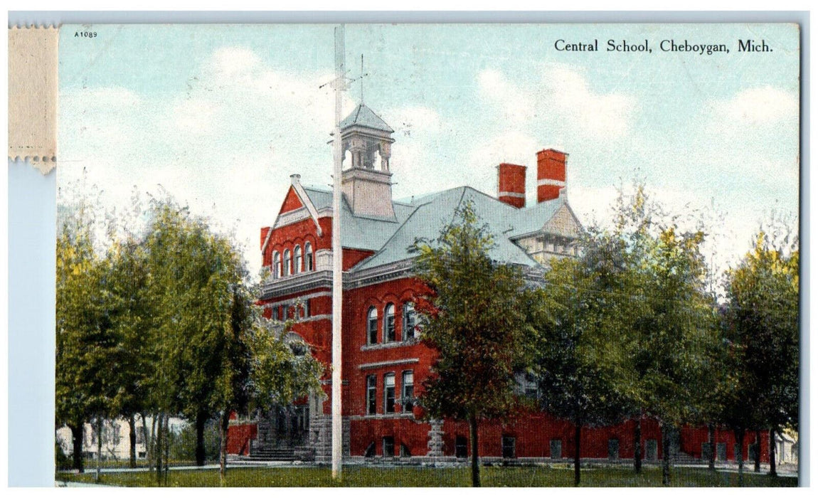 1912 Central School Cheboygan Michigan MI Posted Antique Chas Wheeler Postcard
