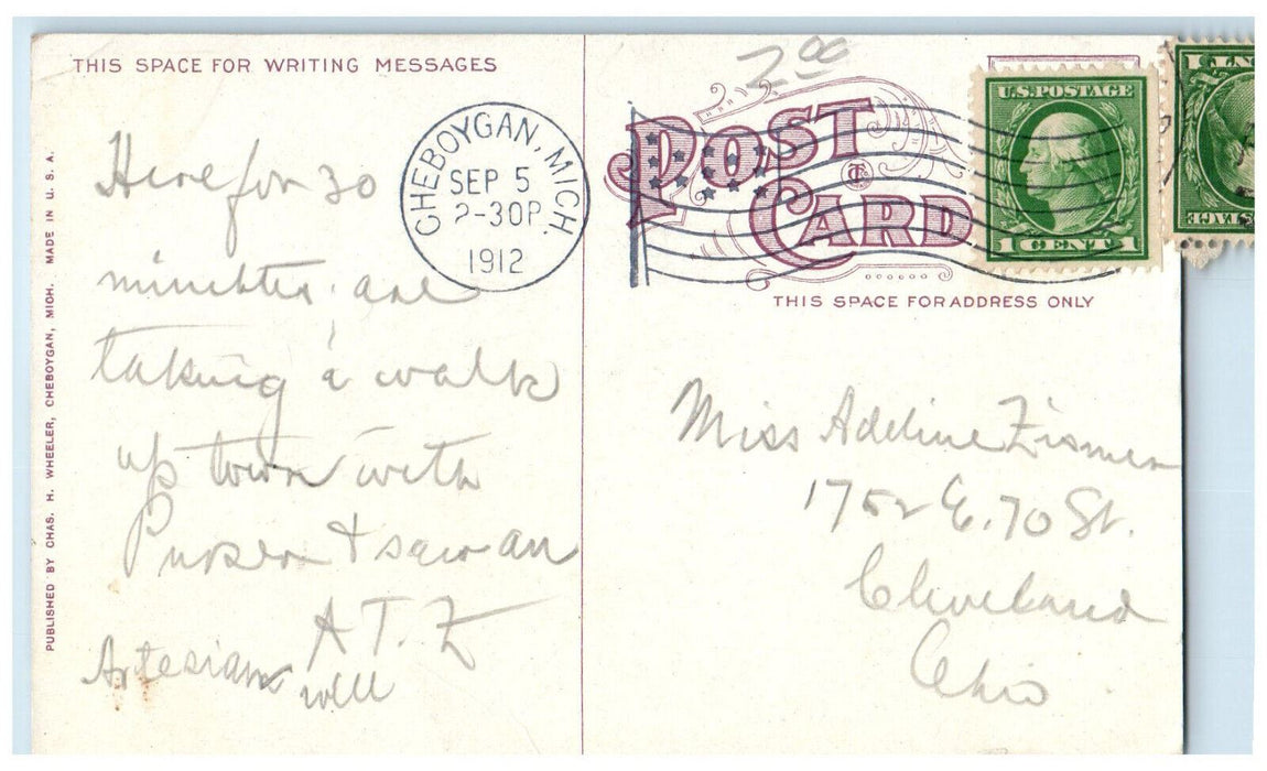1912 Central School Cheboygan Michigan MI Posted Antique Chas Wheeler Postcard