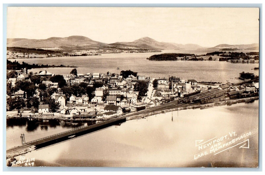 c1910's Birds Eye View Newport Vermont And Lake Memphremagos RPPC Photo Postcard