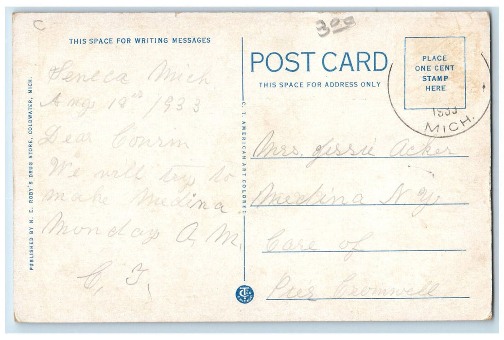 1933 Roosevelt High School Coldwater Michigan MI Vintage Posted Postcard