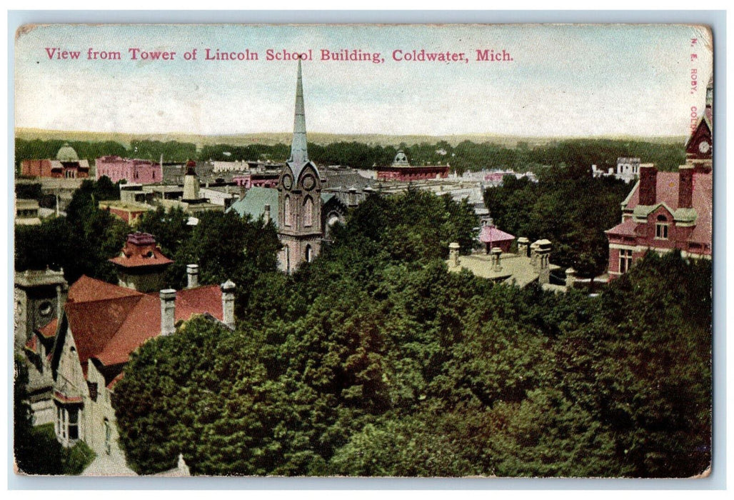 1912 View from Tower of Lincoln School Coldwater MI Plymouth WV Postcard
