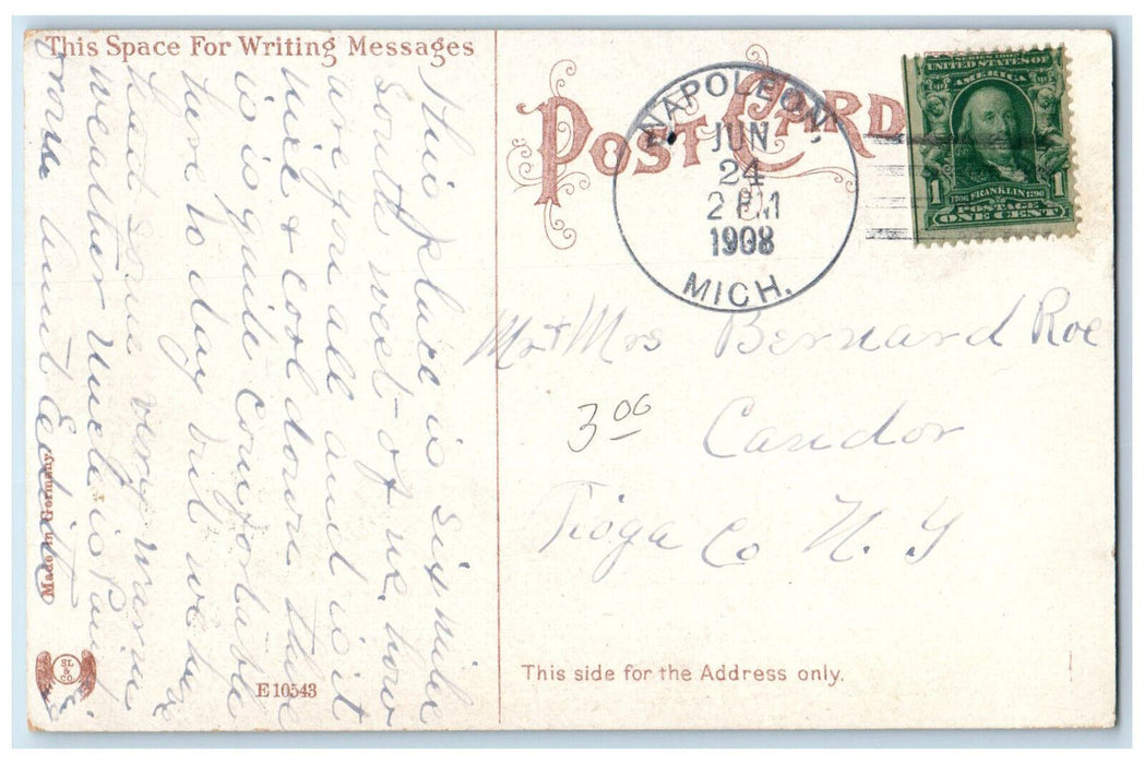 1908 Pleasant View Boating Clark's Lake Michigan MI Napoleon MI Postcard