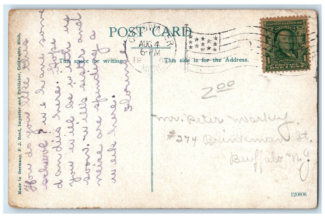1908 Lincoln School Building Coldwater Michigan MI Antique Posted Postcard