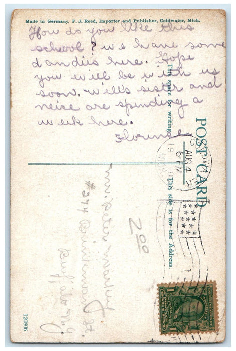 1908 Lincoln School Building Coldwater Michigan MI Antique Posted Postcard