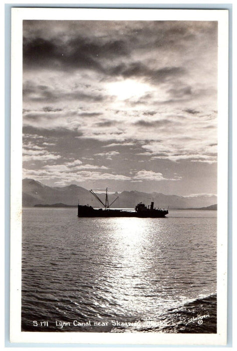 c1940's Lynn Canal Ship Scene Near Skagway Alaska AK RPPC Photo Vintage Postcard