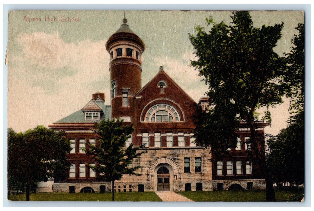 c1910 Alpena High School Alpena Michigan MI Antique Posted Postcard