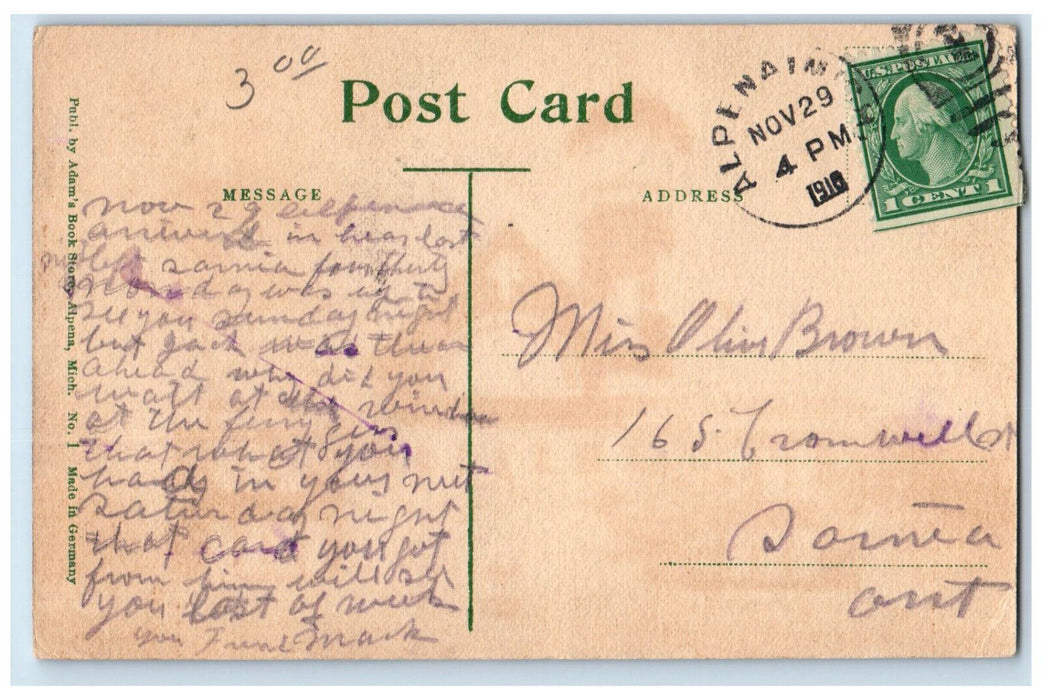 c1910 Alpena High School Alpena Michigan MI Antique Posted Postcard