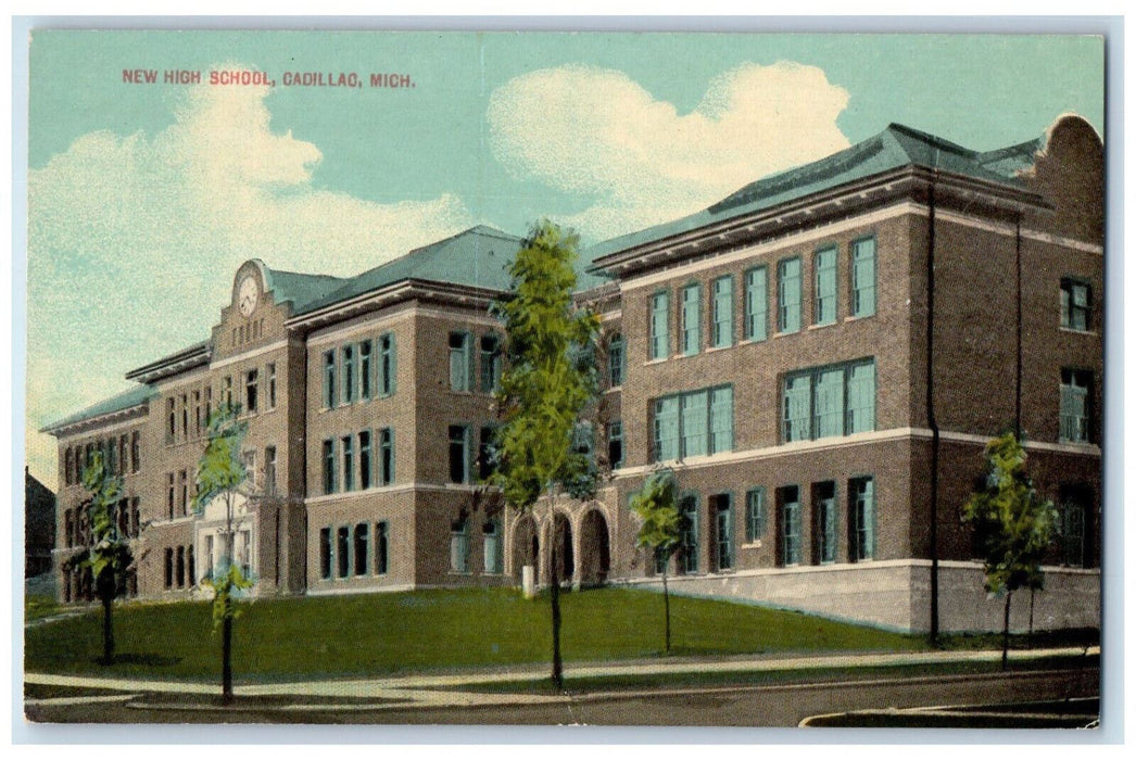 c1910 Building of New High School Cadillac Michigan MI Antique Unposted Postcard