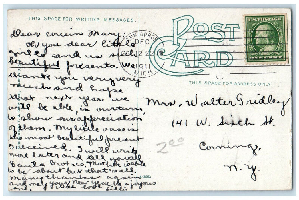 1911 The Huron River with University Hospital Ann Arbor Michigan MI Postcard