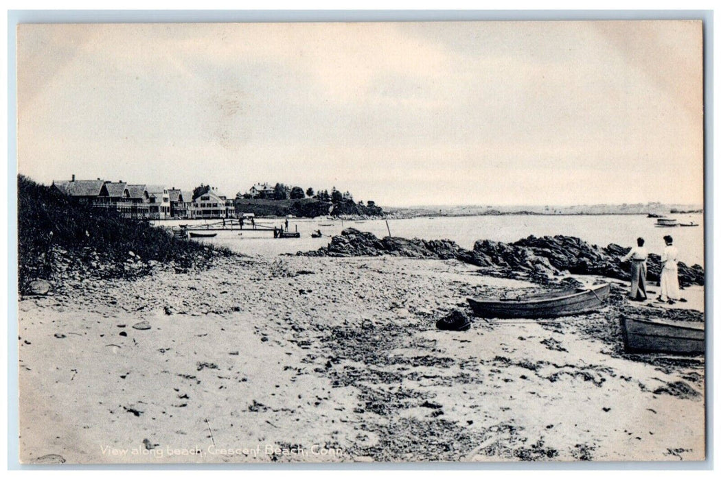 c1905 View Along Beach Boat Exterior Sand Crescent Beach Connecticut CT Postcard