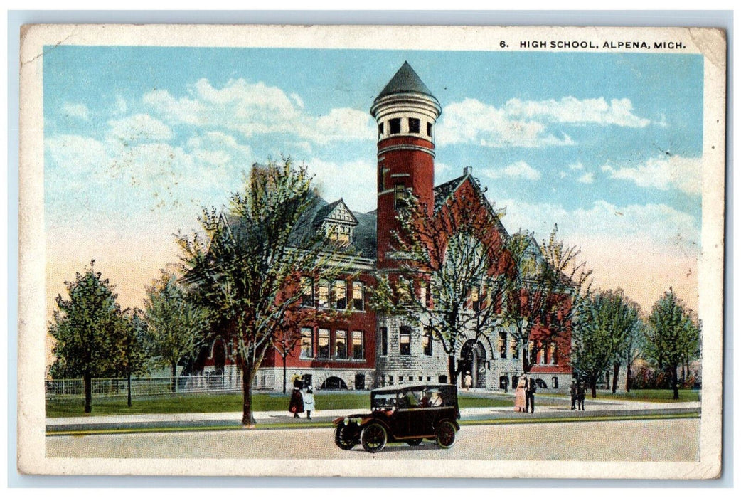 1920 Building of High School Alpena Michigan MI Vintage Posted Postcard