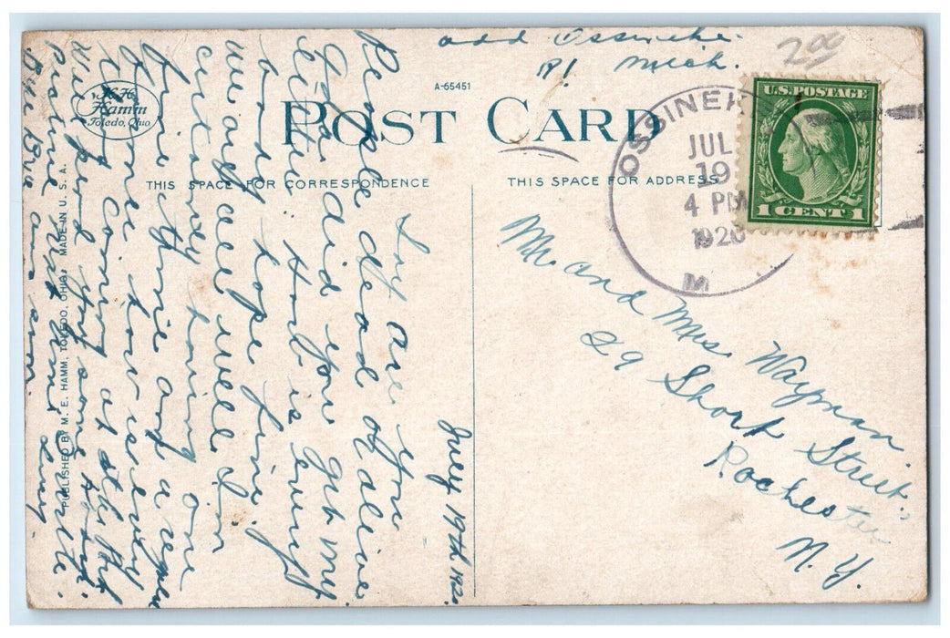 1920 Building of High School Alpena Michigan MI Vintage Posted Postcard