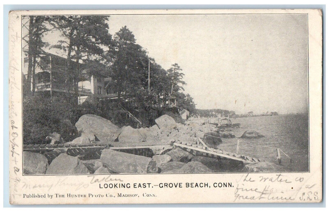 1909 Looking East Exterior Building Pier Dock Grove Beach Connecticut Postcard