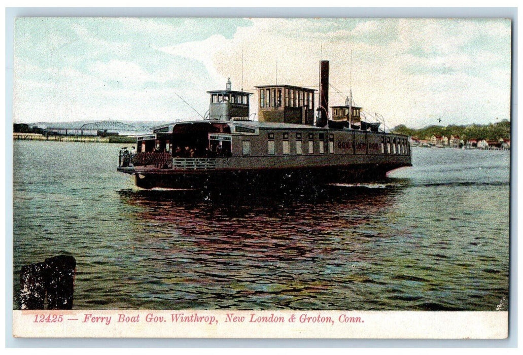 c1905 Ferry Boat Gov Winthrop New London Steamer Groton Connecticut CT Postcard