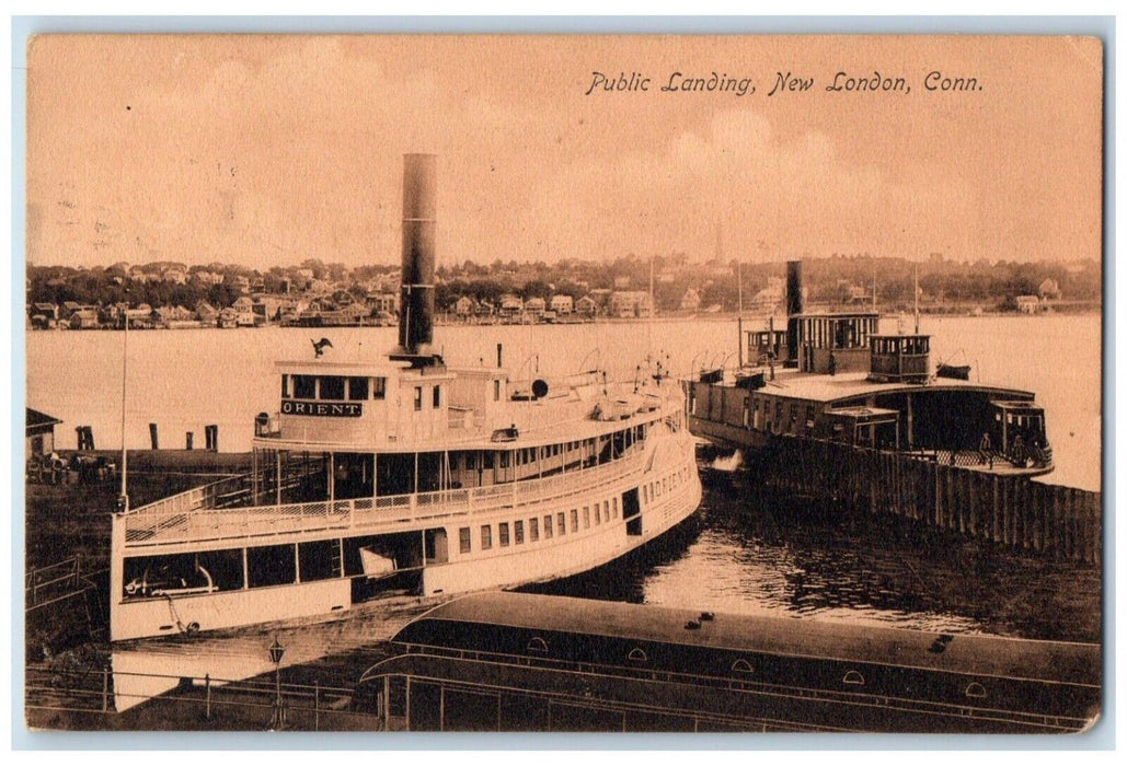 1908 Public Landing Steamer Cruise Ship New London Connecticut Vintage Postcard