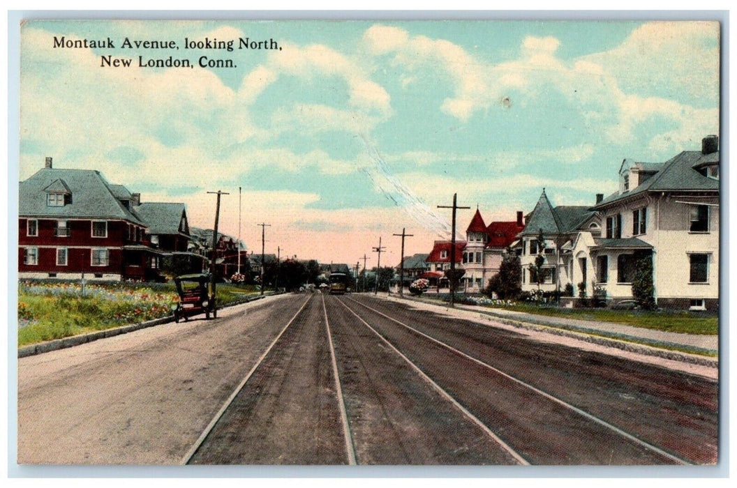 1912 Montauk Avenue Looking North Exterior Rail New London Connecticut Postcard