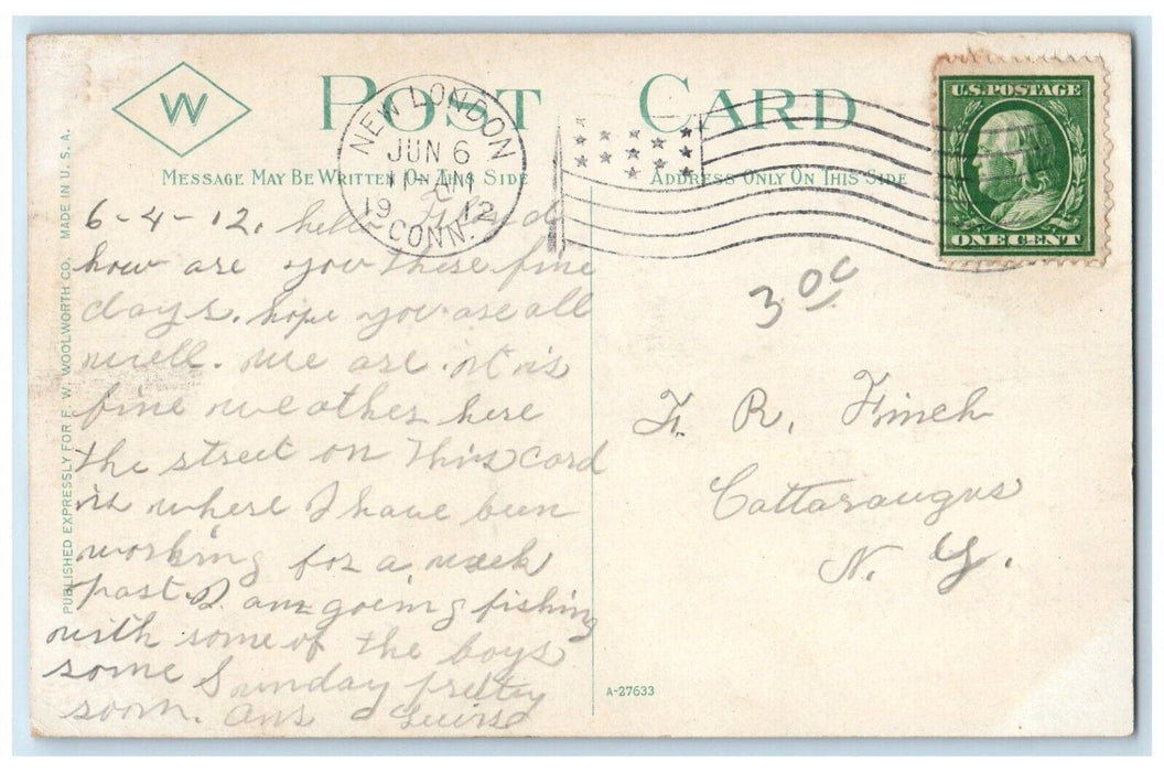 1912 Montauk Avenue Looking North Exterior Rail New London Connecticut Postcard
