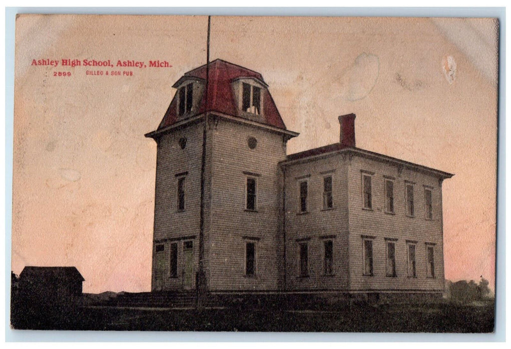 1909 Ashley High School Ashley Michigan MI Antique Posted Art Mfg Co. Postcard