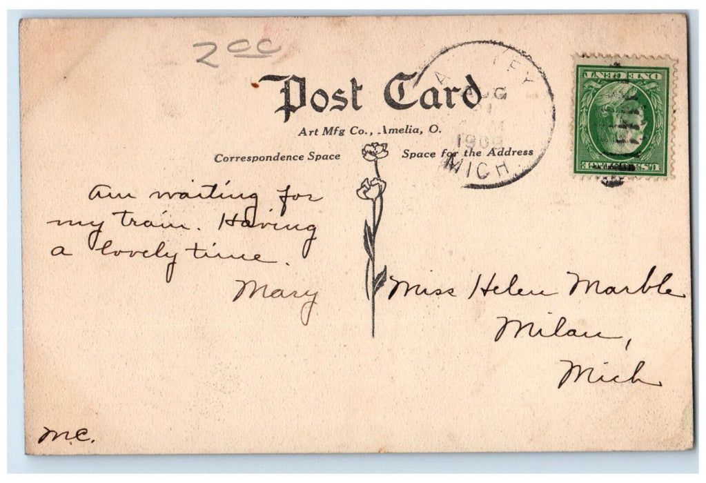 1909 Ashley High School Ashley Michigan MI Antique Posted Art Mfg Co. Postcard