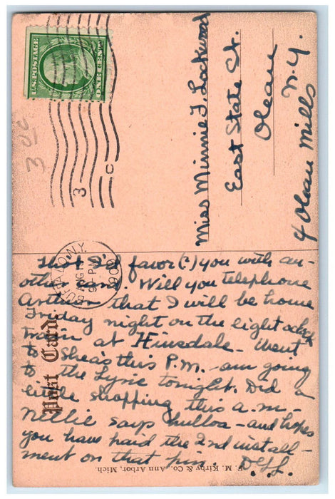 1909 Michigan Union Club House Ann Arbor Michigan MI Antique Postcard
