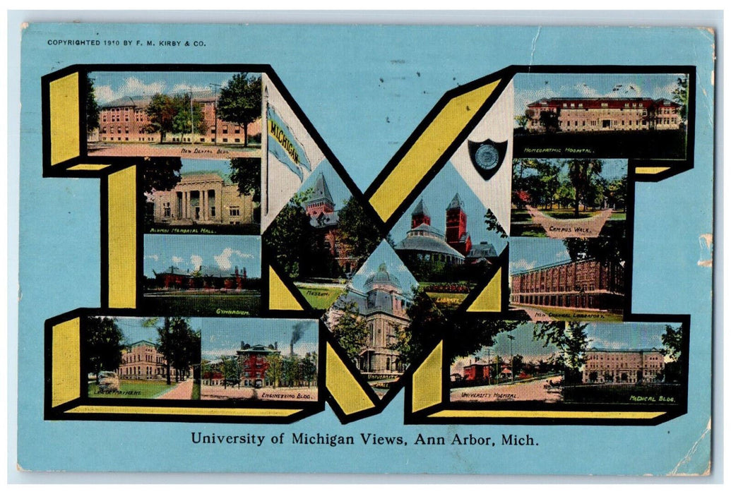 1915 University of Michigan Views Ann Arbor MI Big Letter Multiview Postcard
