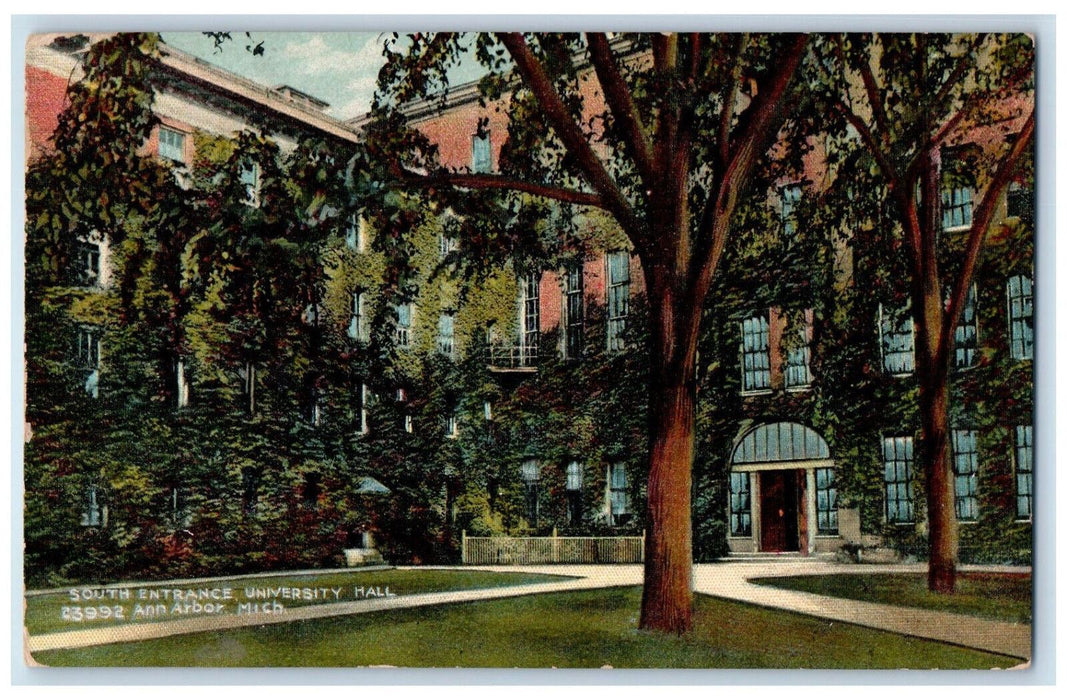 1908 South Entrance University Hall Ann Arbor Michigan MI Posted Postcard