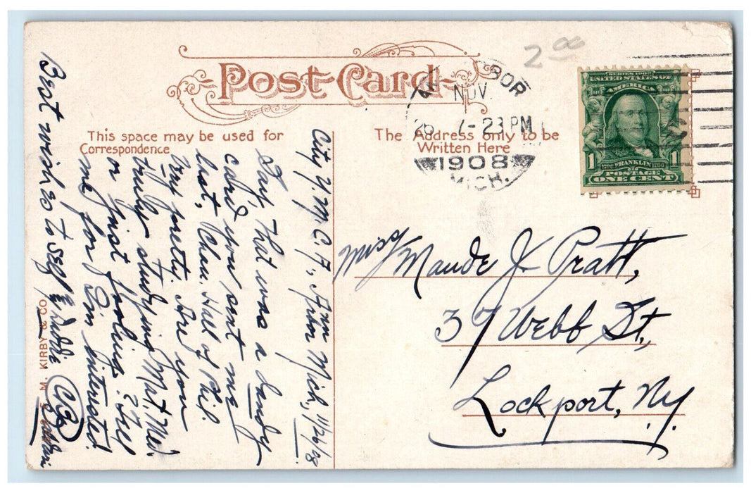 1908 South Entrance University Hall Ann Arbor Michigan MI Posted Postcard