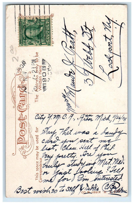 1908 South Entrance University Hall Ann Arbor Michigan MI Posted Postcard