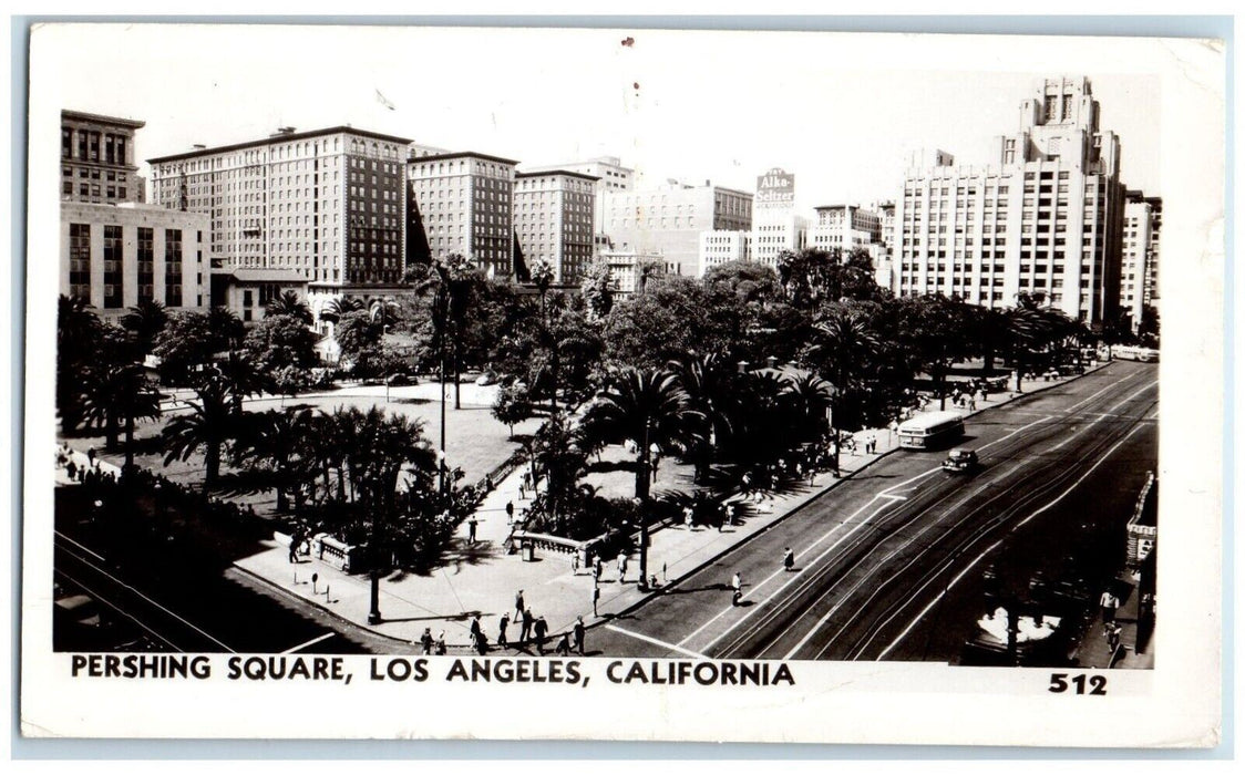 1949 Pershing Square Bus Car Los Angeles California CA RPPC Photo Postcard